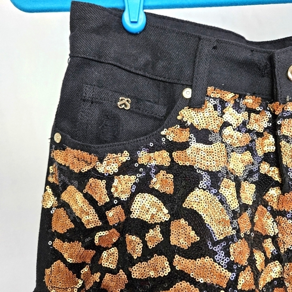 Boutique Black Sequined Abstract Animal Print Shorts Glam Party Size M - Picture 3 of 9